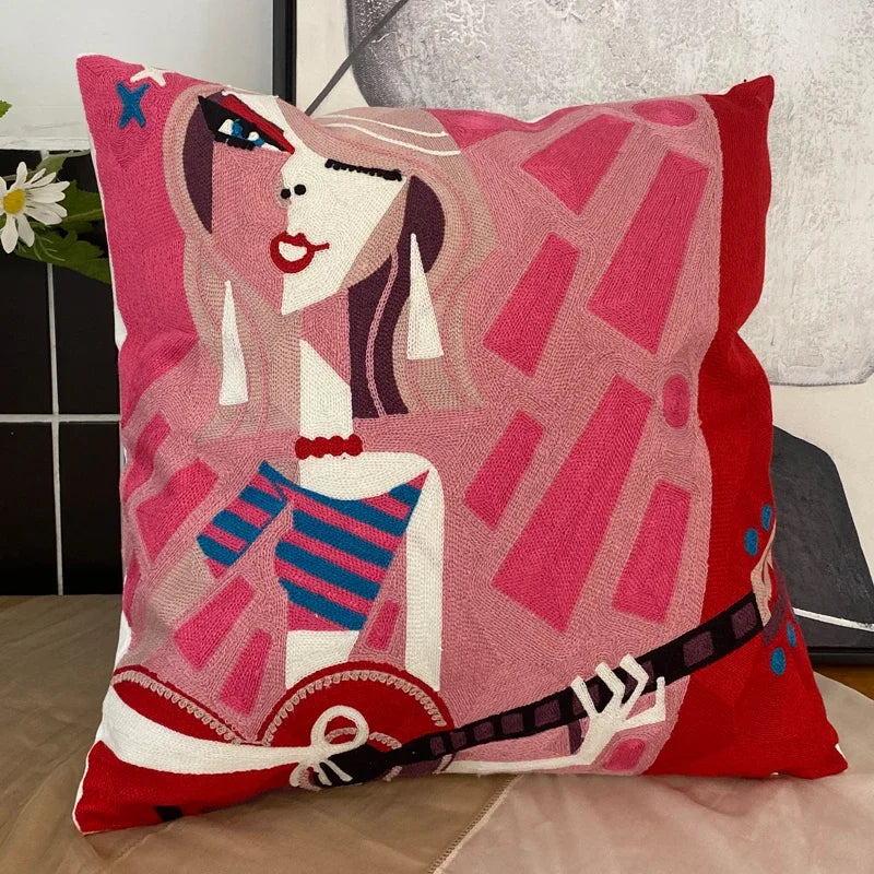 Embroidery Abstract Pillowcase Cotton Cushions Covers Picasso Decorative Throw Pillows Covers for Sofa Living Room Home Decor